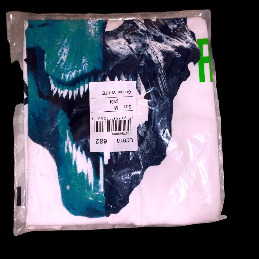 New M 7/8 Sealed Tyrannosaurus Rex Face Boy T-shirt 1/2 Skelaton 1/2 Alive T-Rex